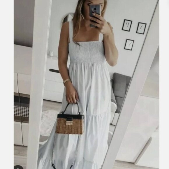 Zara Voluminous Cotton Poplin Maxi Dress NWT Smocked White Size Medium - Picture 5 of 9